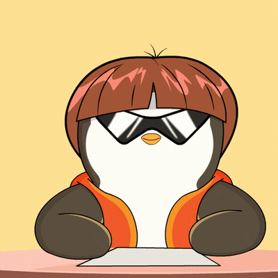 A Cartoon Penguin Wearing Sunglasses And A Hoodie Sits At A Table GIF