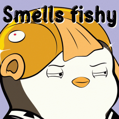 A Cartoon Penguin With A Fish Head And The Words Smells Fishy GIF
