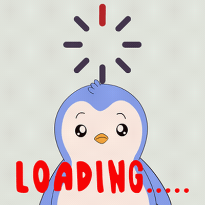 A Cartoon Penguin With A Loading Sign Above It GIF