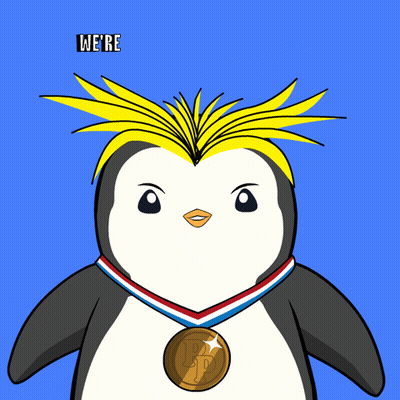 A Cartoon Penguin With A Medal Around His Neck And The Words We 'Re Above Him GIF