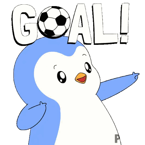A Cartoon Penguin With A Soccer Ball On Its Head And The Word Goal Below It Sticker