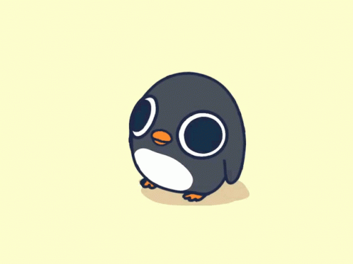 A Cartoon Penguin With Big Eyes And Orange Beaks GIF