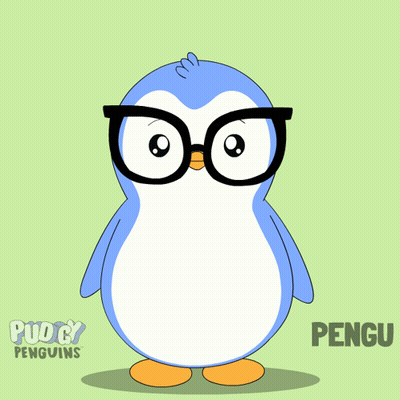 A Cartoon Penguin With Glasses And The Name Pengu On The Bottom GIF