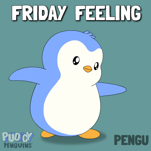A Cartoon Penguin With The Words Friday Feeling Written Above It GIF