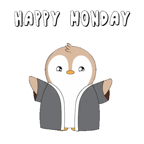 A Cartoon Penguin With The Words Happy Monday Written On It Sticker