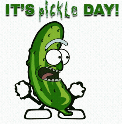 A Cartoon Pickle With The Words It 'S Pickle Day Written Above It GIF