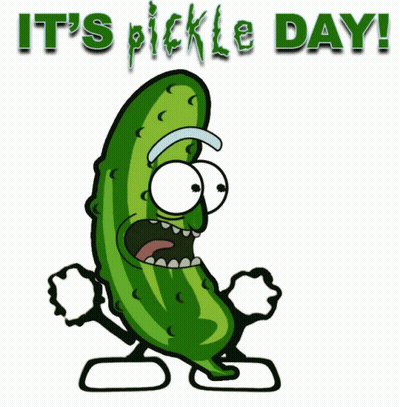 A Cartoon Pickle With The Words It 'S Pickle Day Written Above It GIF