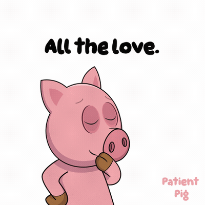 A Cartoon Pig Blowing A Kiss With The Words All The Love GIF
