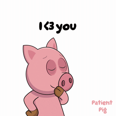A Cartoon Pig Blowing A Kiss With The Words " I < 3 You " Above It GIF