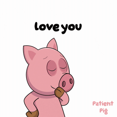A Cartoon Pig Blowing A Kiss With The Words " Love You " Above It GIF