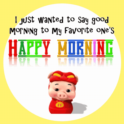 A Cartoon Pig Holding A Flower With The Words " I Just Wanted To Say Good Morning To My Favorite One 'S " GIF