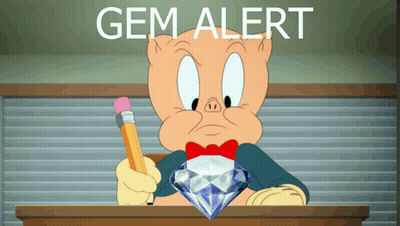 A Cartoon Pig Is Holding A Pencil And A Diamond With The Words Gem Alert Behind Him GIF