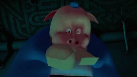 A Cartoon Pig Is Holding A Piece Of Paper In His Hand . GIF