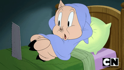 A Cartoon Pig Is Laying On A Bed With Cn Written On The Bottom GIF