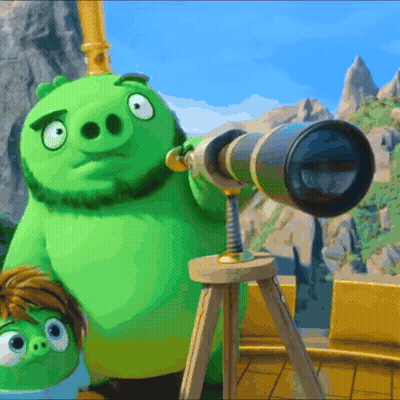 A Cartoon Pig Is Looking Through A Telescope While Another Pig Looks On GIF