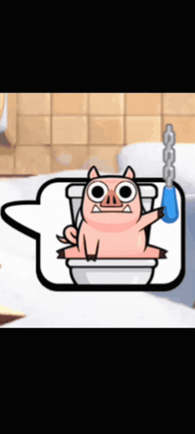 A Cartoon Pig Is Sitting In A Toilet With A Chain Around Its Neck GIF