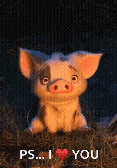 A Cartoon Pig Is Sitting In The Grass And Says Ps I Love You GIF