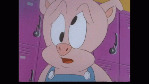A Cartoon Pig Is Standing In Front Of A Purple Locker GIF