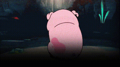 A Cartoon Pig Is Standing In Front Of A Waterfall And Looking At The Camera . GIF