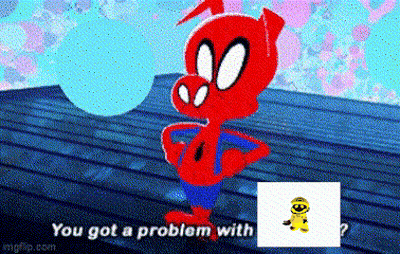 A Cartoon Pig Is Standing Next To A Picture Of A Dog And Says `` You Got A Problem With It ? '' GIF