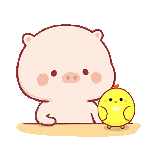 A Cartoon Pig Is Standing Next To A Small Yellow Chicken . Sticker