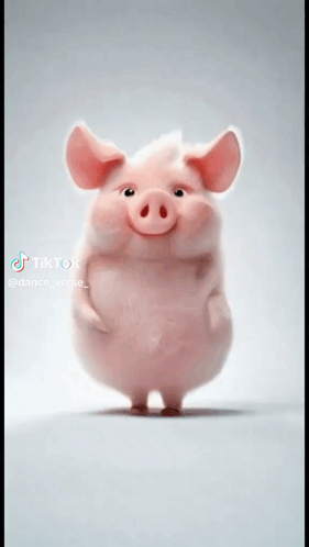 A Cartoon Pig Is Standing On A White Surface And Smiling . GIF