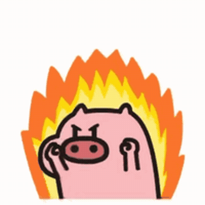 A Cartoon Pig Is Surrounded By Flames And Is Looking Angry GIF