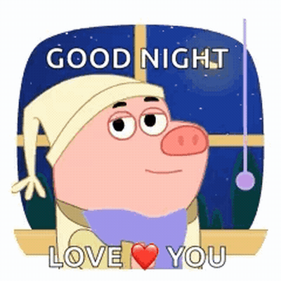 A Cartoon Pig Is Wearing A Hat And Scarf And Saying Good Night . GIF