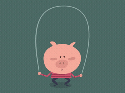 A Cartoon Pig Jumping A Jump Rope On A Dark Green Background GIF