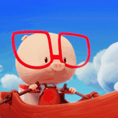 A Cartoon Pig Wearing Red Glasses Is In A Boat GIF