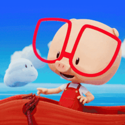 A Cartoon Pig Wearing Red Glasses Is In A Red Boat GIF
