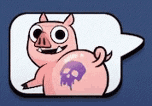 A Cartoon Pig With A Purple Skull Tattoo On Its Butt GIF