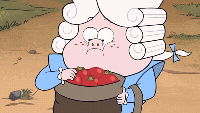 A Cartoon Pig With A Wig And A Bag Of Strawberries GIF