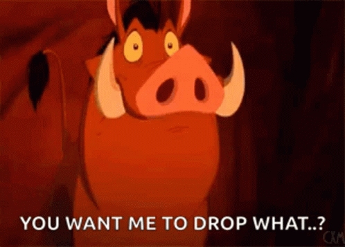 A Cartoon Pig With Big Tusks Is Saying You Want Me To Drop What . GIF