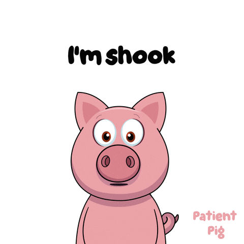 A Cartoon Pig With The Words " I 'M Shook " Below It GIF