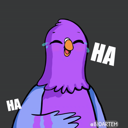 A Cartoon Pigeon Is Laughing And Crying With Ha Ha Ha Ha Written Around It GIF