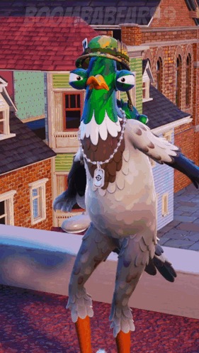 A Cartoon Pigeon Wearing A Military Hat And A Necklace GIF