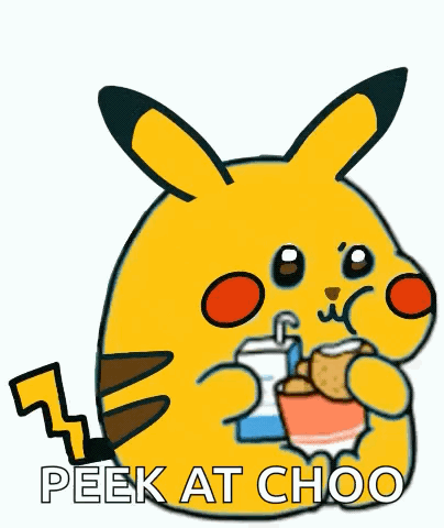 A Cartoon Pikachu Is Eating A Cookie And Drinking Milk GIF