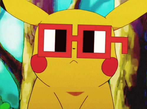A Cartoon Pikachu Wearing A Pair Of Red And White Glasses GIF