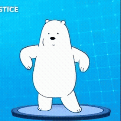 A Cartoon Polar Bear Is Standing On A Blue Circle On A Blue Background . GIF