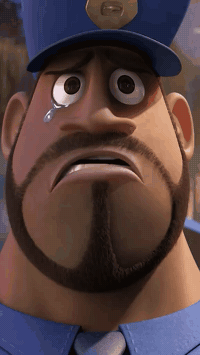 A Cartoon Police Officer With A Beard Has A Tear Running Down His Face GIF