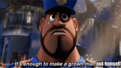 A Cartoon Police Officer With A Beard Says " It 'S Enough To Make A Grown Man Nut Himself " GIF
