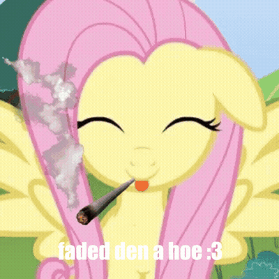 A Cartoon Pony Is Holding A Knife And Says Faded Den A Hoe GIF