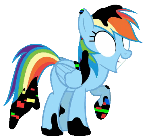 A Cartoon Pony With A Rainbow Mane And Tail Is Standing On A White Background Sticker