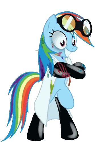 A Cartoon Pony With A Rainbow Mane And Tail Is Wearing A Lab Coat And Goggles Sticker