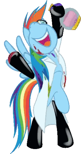 A Cartoon Pony With A Rainbow Mane And Tail Is Wearing A Lab Coat And Holding A Flask Sticker