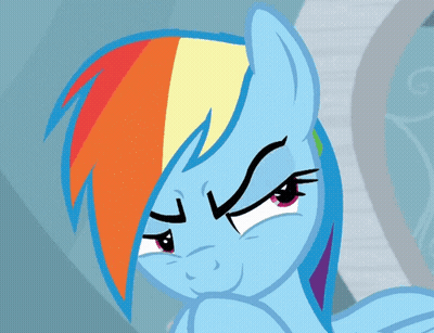 A Cartoon Pony With A Rainbow Mane Making A Funny Face GIF