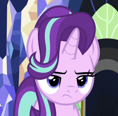 A Cartoon Pony With Purple Hair And A Horn Looks Sad GIF