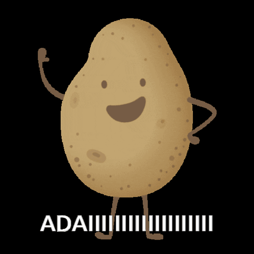 A Cartoon Potato With Arms And Legs And The Word Ada Behind It GIF