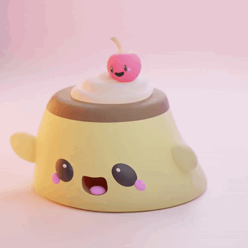 A Cartoon Pudding With A Cherry On Top Of It GIF